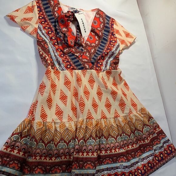 Women's  Deep V-Neck Boho Floral Wrap Dress summer style and color size small - Picture 9 of 11